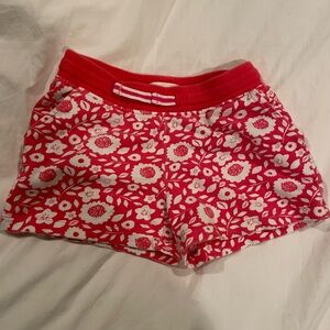Boden Girl's Red and White Floral French Terry Shorts - Size 7Y - Like New